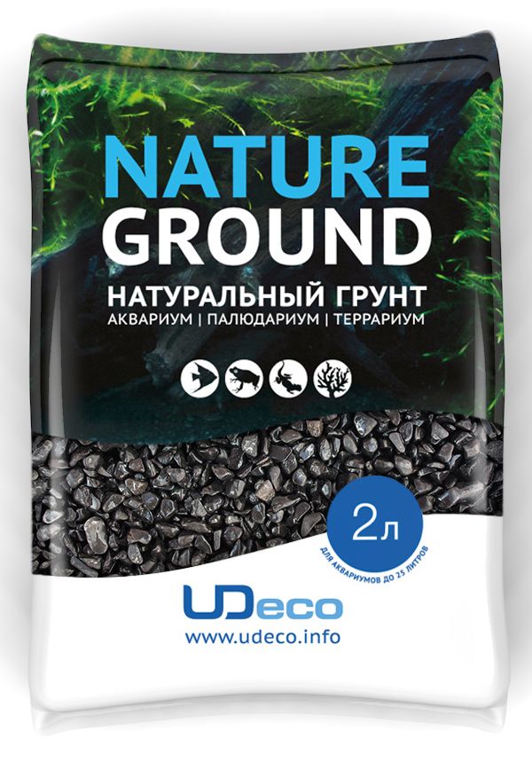 Грунт для аквариума UDeco Черный гравий, натуральный, 4-6 мм, 2 л0120710 Грунт для аквариума UDeco Черный гравий, натуральный, 4-6 мм, 2 л0120710Натуральный грунт UDeco Черный гравий предназначен специально для оформления аквариумов, палюдариумов и террариумов. Изделие готово к применению.Грунт UDeco порадует начинающих любителей природы и самых придирчивых дизайнеров, стремящихся к созданию нового, оригинального. Такая декорация придутся по вкусу и обитателям аквариумов и террариумов, которые ещё больше приблизятся к природной среде обитания.Необходимое количество грунта рассчитывается по формуле:длина аквариума х ширина аквариума х толщина слоя грунта. Предназначен для аквариумов до 25 литров. Фракция: 4-6 мм.Объем: 2 л.