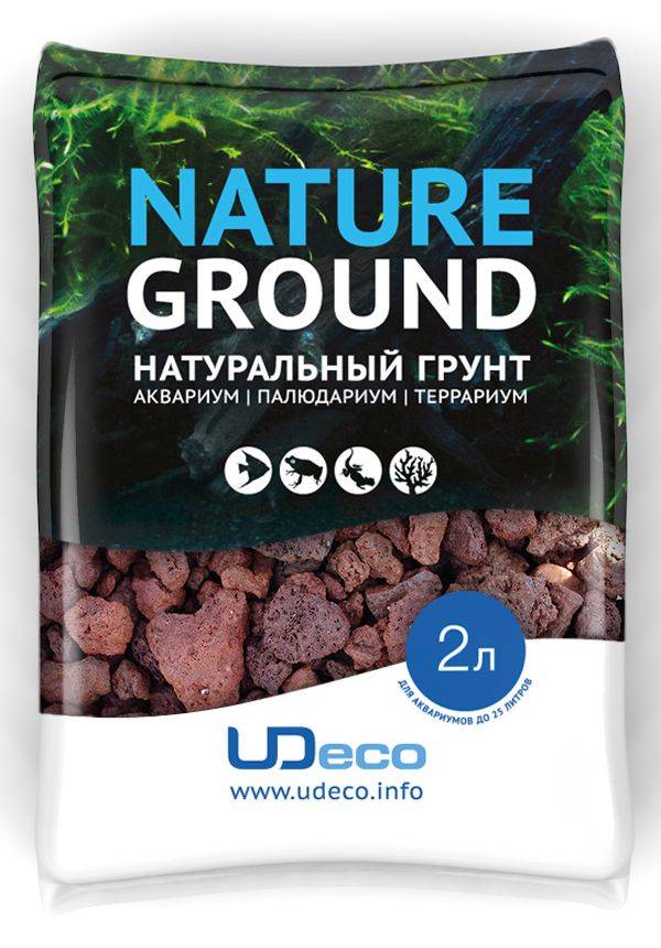 Грунт для аквариума UDeco Лавовая крошка, натуральный, 10-30 мм, 2 лUDC425082 Грунт для аквариума UDeco Лавовая крошка, натуральный, 10-30 мм, 2 лUDC425082Натуральный грунт UDeco Лавовая крошка предназначен специально для оформления аквариумов, палюдариумов и террариумов. Изделие готово к применению.Грунт UDeco порадует начинающих любителей природы и самых придирчивых дизайнеров, стремящихся к созданию нового, оригинального. Такая декорация придутся по вкусу и обитателям аквариумов и террариумов, которые ещё больше приблизятся к природной среде обитания.Необходимое количество грунта рассчитывается по формуле:длина аквариума х ширина аквариума х толщина слоя грунта. Предназначен для аквариумов до 25 литров. Фракция: 10-30 мм.Объем: 2 л.
