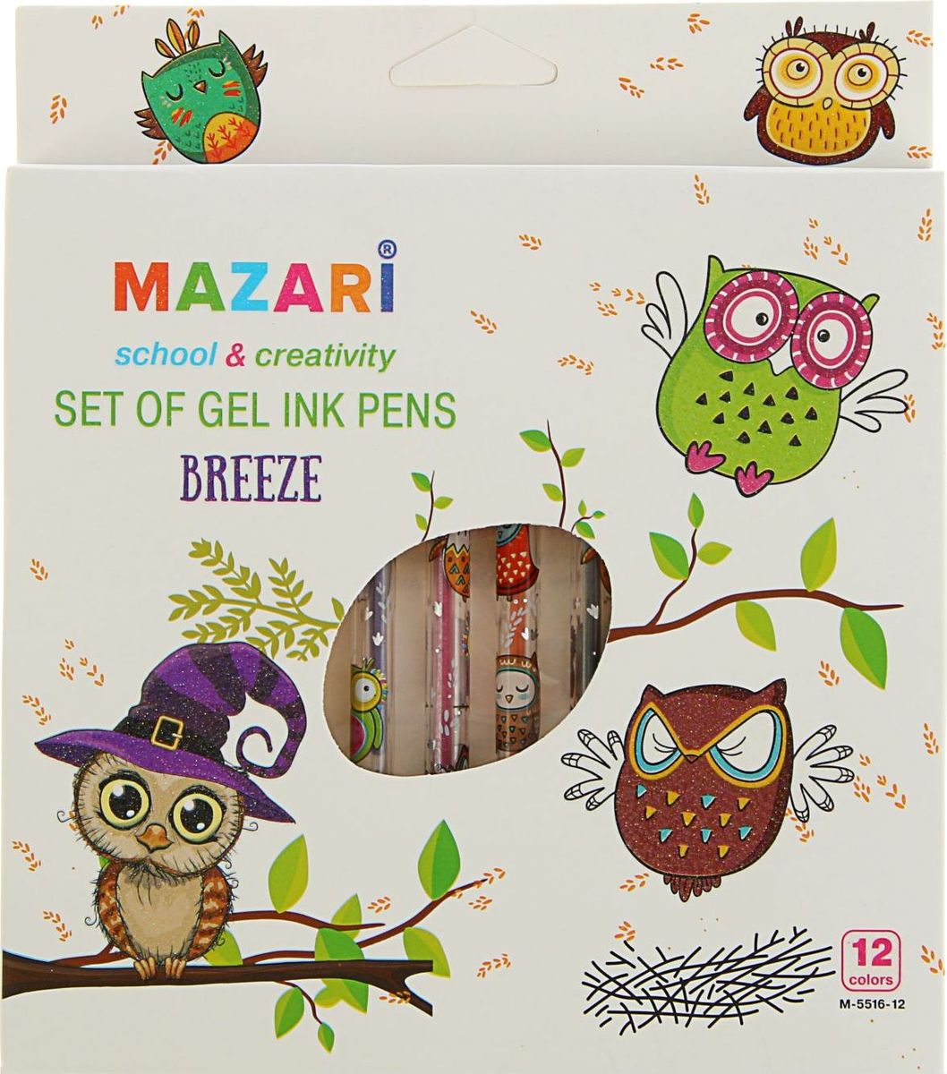 Mazari Набор гелевых ручек Breeze 12 цветов1975710 Mazari Набор гелевых ручек Breeze 12 цветов1975710Набор гелевых ручек Mazari Breeze - отличный выбор для любителей мягкого и удобного письма. Гелевая консистенция чернил равномерно распределяется по бумаге и быстро сохнет. Прозрачный корпус позволяет контролировать расход чернил.Пулевидный пишущий узел 0.8 мм.