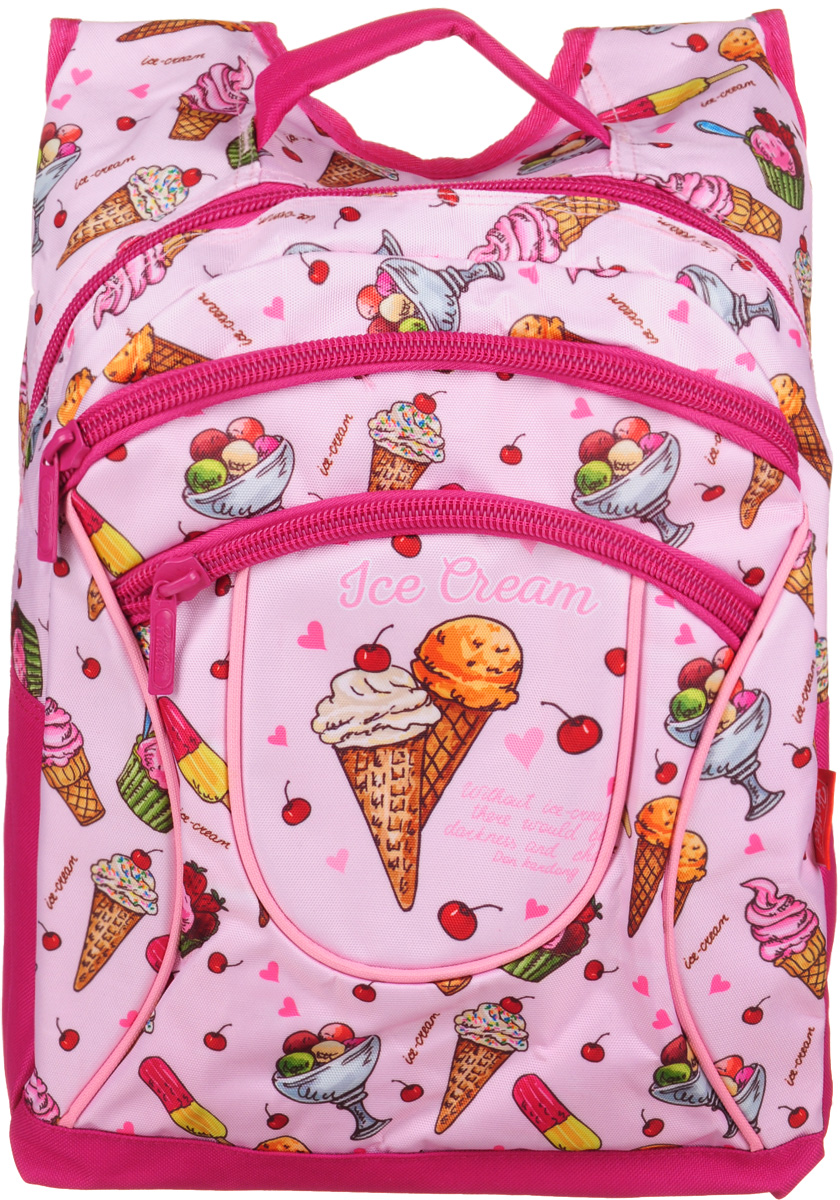 Hatber Рюкзак Basic Plus Ice Cream72523WD Hatber Рюкзак Basic Plus Ice Cream72523WDРюкзак Hatber Basic Plus Ice Cream - это стильный молодежный рюкзак, отличающийся легкостью и вместительностью. Изделие выполнено из полиэстера и оформлено принтом с изображением мороженого.Рюкзак имеет 2 вместительных отделения, закрывающихся на застежку-молнию. Внутри основного отделения расположен дополнительный карман. На лицевой стороне имеется карман на молнии. Текстильная ручка обеспечивает возможность переноски рюкзака в одной руке. Дно и спинка изделия уплотнены. Широкие мягкие лямки в форме маечки гарантируют максимальный комфорт.
