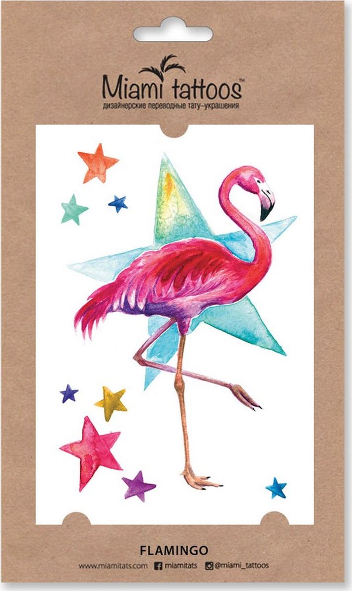 Miami Tattoos Акварельные переводные тату Flamingo 1 лист 10см*15см28032022 Miami Tattoos Акварельные переводные тату Flamingo 1 лист 10см*15см28032022Акварельные переводные татуировки - тренд последнего сезона, который задают всемирно известные татуировщицы Sasha Unisex, Pissaro, Ritkit. Звездный фламинго - новый персонаж акварельной коллекции татуировок Glam Animals. Он яркий и независимый, способный поразить с первого взгляда! Откуда он сбежал - с Сардинии или Шри-Ланки? Не важно - теперь он с вами и только ваш! Наносите его на шею или запястье и он станет вашей путеводной звездой.