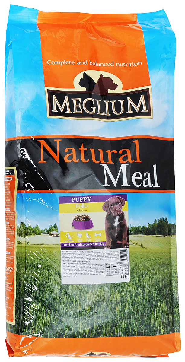 Корм сухой Meglium для щенков, 15 кг0120710 Корм сухой Meglium для щенков, 15 кг0120710Полноценный и сбалансированный корм Meglium предназначен для щенков. Формула корма включает разные виды мяса и рыбы, удовлетворяющие пищевые потребности и обеспечивает полноценный рост. Корм содержит сбалансированный набор аминокислот, курицу в качестве легкоусвояемого полноценного белка, говядину - источник белка высокой биологической ценности и рыбу с большим количеством ненасыщенных жирных кислот. Все это дополняют дрожжи, богатые витамином В, баланс витаминов и минералов, тем самым обеспечивая полноценный рост и здоровье щенка. Товар сертифицирован.