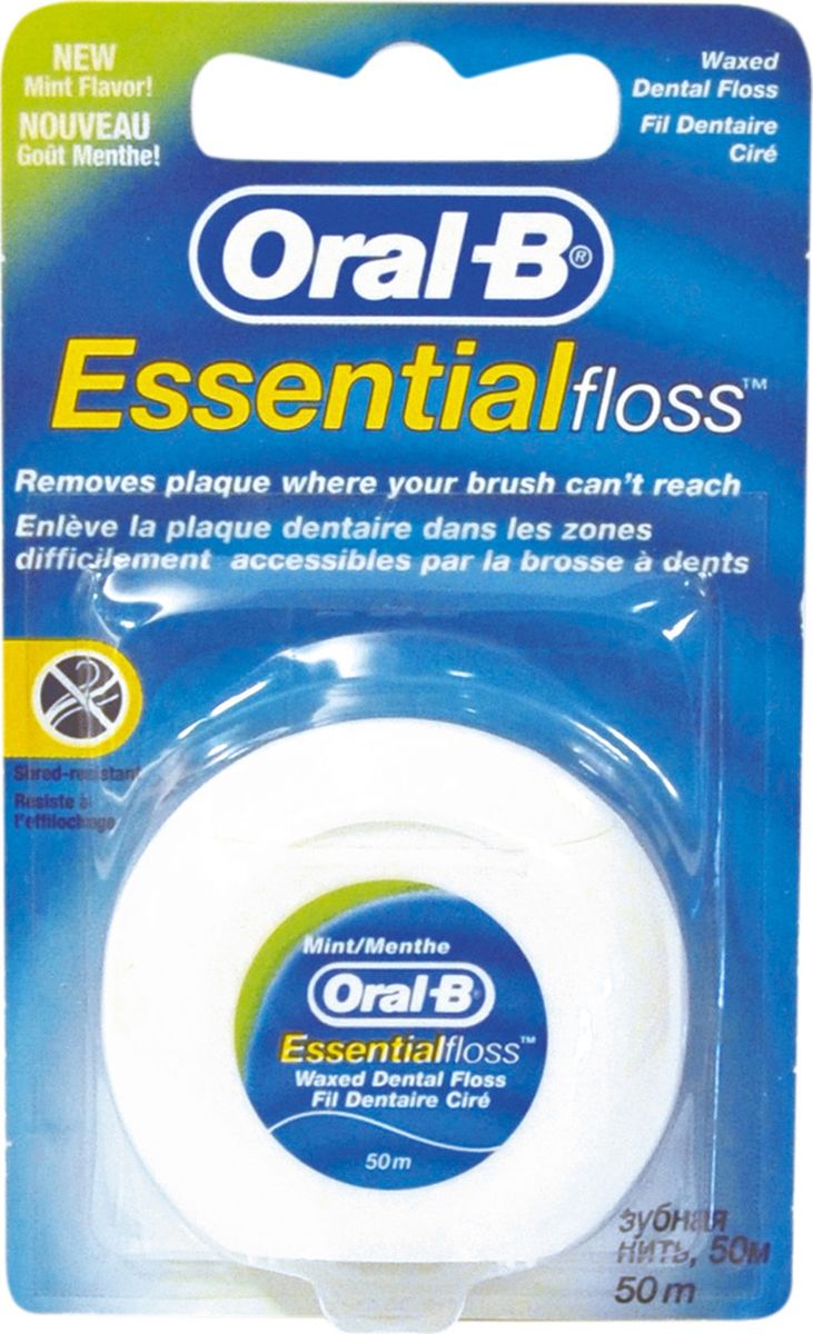 Oral-B Зубная нить Essential Floss Mint 50 мDB4010(DB4.510)/голубой/розовый Oral-B Зубная нить Essential Floss Mint 50 мDB4010(DB4.510)/голубой/розовыйЗубная нить Oral-B Essential Floss очищает там где не может даже щетка. Специально разработанная нить имеет полимерное покрытие, которое упрощает процесс удаления зубного налета. Зубная нить не ломается и не расслаивается при использовании и легко проникает в межзубные пространства.