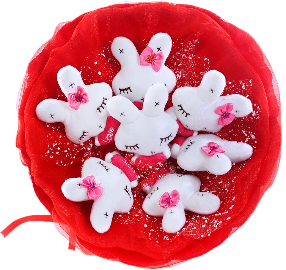 Букет из игрушек Toy Bouquet Зайчата, цвет: красный, 7 игрушекRSP-202S Букет из игрушек Toy Bouquet Зайчата, цвет: красный, 7 игрушекRSP-202SБукет из 7 милых зайчиков, белого цвета, упакован в мягкую струящуюся органзу с добавлением флористической сетки, перевязан широкой атласной лентой с добавлением серебристой парчовой тесьмы.Мягкие игрушки, оформленные в букет – приятный подарок для любимой, для мамы, подруги или для ребенка. Оригинальные букеты торговой марки TOY BOUQUET из мягких игрушек прекрасно подойдут для многих праздников: День Святого Валентина, 8 марта, день рождения, выпускной, а также на другие памятные даты или годовщины.