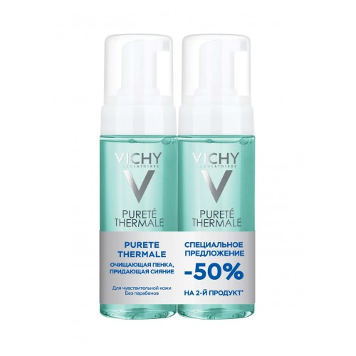 VICHY Набор Дуопак Purete Thermale Очищающая пенкаFS-00897 VICHY Набор Дуопак Purete Thermale Очищающая пенкаFS-00897Пенка для умывания увлажняющая улучшающая цвет лица Purete Thermal 150 мл х 2 шт.Бережно и мягко очищает кожу, снимает макияж. Поверхность кожи становится более гладкой и однородной, а цвет лица - свежим и сияющим.Скидка 50% на второй продукт
