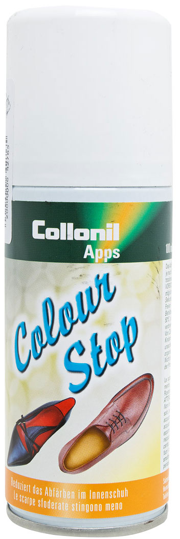 Спрей против окраски обуви Collonil Color-Stop, 100 мл54 002814 Спрей против окраски обуви Collonil Color-Stop, 100 мл54 002814Спрей Collonil Color-Stop применяется против окрашивания внутренней части обуви. Предотвращает окрашивание ног и чулочно-носочных изделий.Товар сертифицирован.Уважаемые клиенты!Обращаем ваше внимание на возможные изменения в дизайне упаковки. Качественные характеристики товара остаются неизменными. Поставка осуществляется в зависимости от наличия на складе.