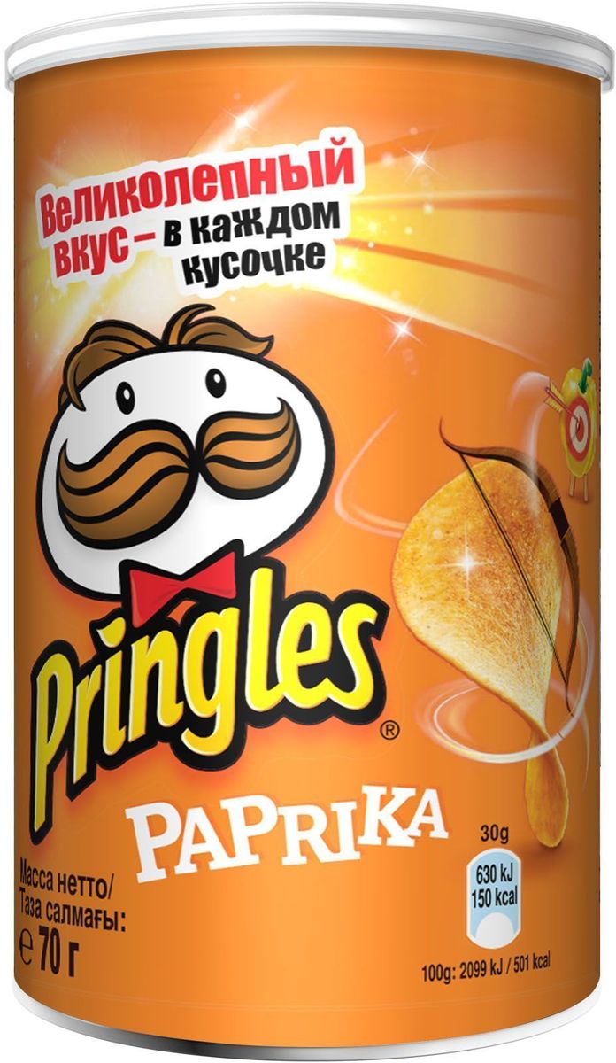 Pringles картофельные чипсы со вкусом паприки, 70 г0120710 Pringles картофельные чипсы со вкусом паприки, 70 г0120710Чипсы Pringles со вкусом паприки – хрустящий снек из картофеля. Продукт изготавливают путем обжаривания тонких ломтиков картофеля в кипящем масле.