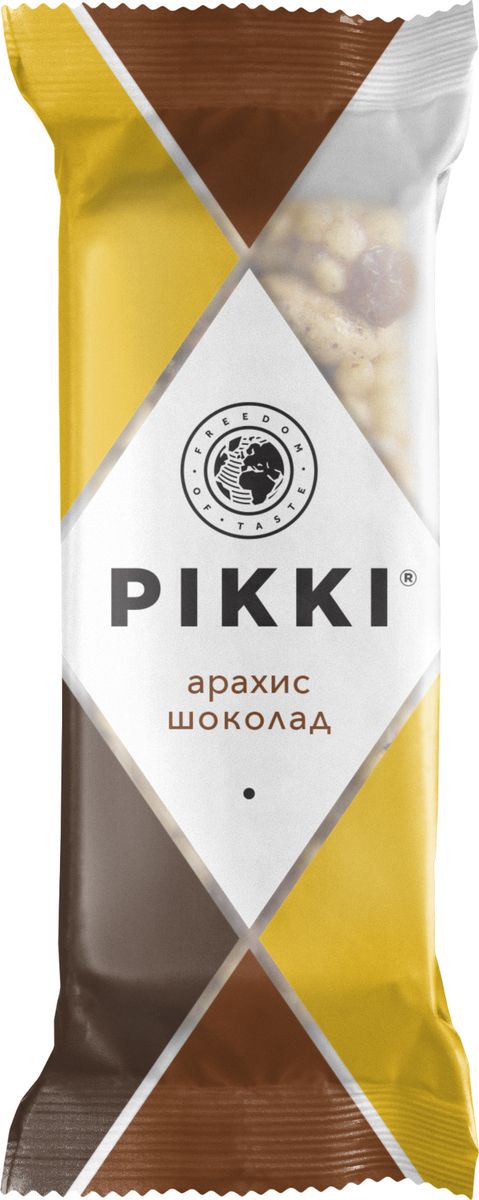 Pikki Арахис-Шоколад батончик орехово-фруктовый, 35 г0120710 Pikki Арахис-Шоколад батончик орехово-фруктовый, 35 г0120710Натуральные ингредиенты без консервантов, красителей, усилителей вкуса, классическая плоская упаковка, которую удобно взять с собой, и приятный хруст - вот залог популярности хрустящих батончиков Pikki.