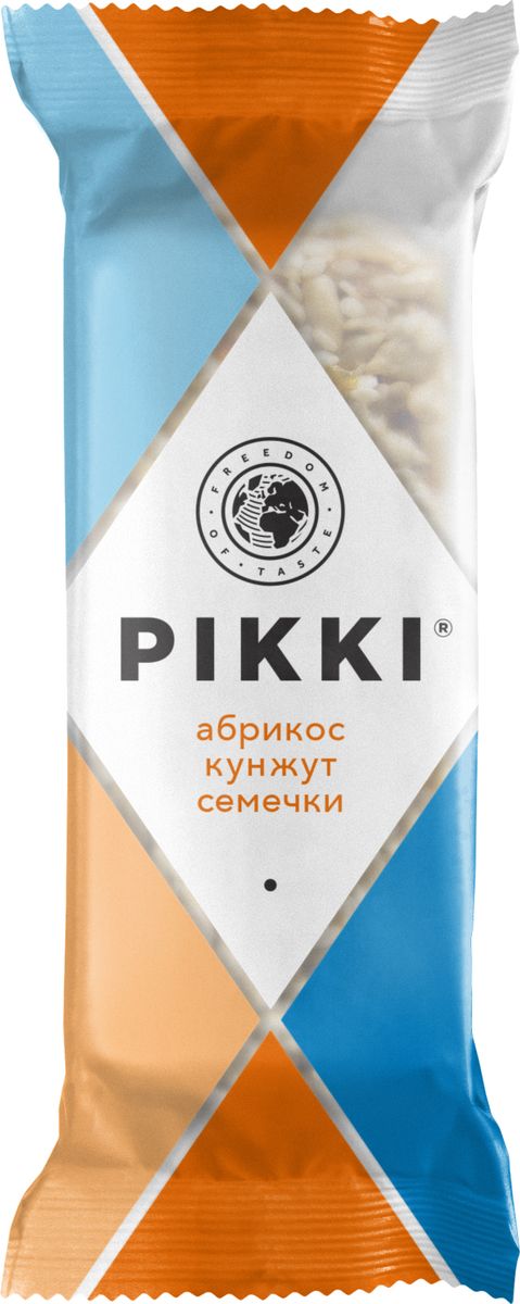 Pikki Абрикос-Кунжут-Семечки батончик орехово-фруктовый, 35 г0120710 Pikki Абрикос-Кунжут-Семечки батончик орехово-фруктовый, 35 г0120710Натуральные ингредиенты без консервантов, красителей, усилителей вкуса, классическая плоская упаковка, которую удобно взять с собой, и приятный хруст - вот залог популярности хрустящих батончиков Pikki.
