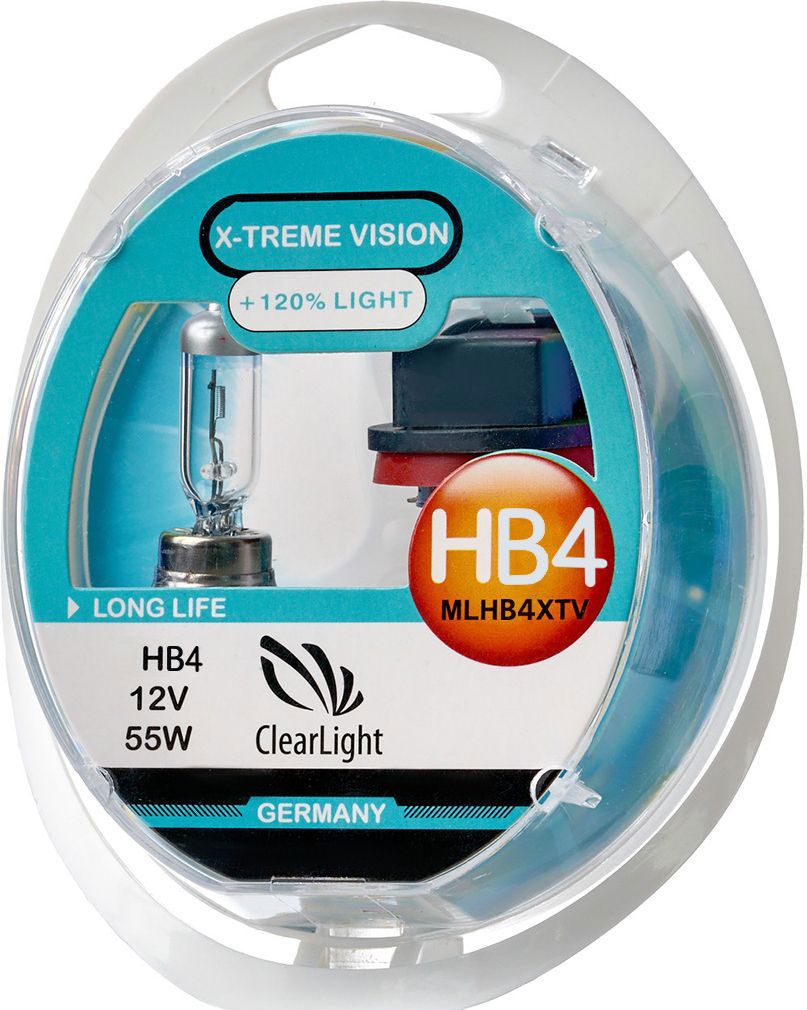 Лампа автомобильная галогенная Clearlight HB4 X-treme Vision +120% Light, 2 штS03301004 Лампа автомобильная галогенная Clearlight HB4 X-treme Vision +120% Light, 2 штS03301004X-treme Vision Дает увеличенный на 120% световой поток по сравнению со стандартными лампами, сохранив регламентированные стандарты мощности за счет увеличения длины нити накаливания, дополнительных витков спирали и специального состава газа в колбе. Цветовая температура смещена в сектор белого света, вместо желтоватого оттенка. Оптимальна для прохождения техосмотра и идеально подходит как для линзованной оптики, так и для обычных отражателей FF.