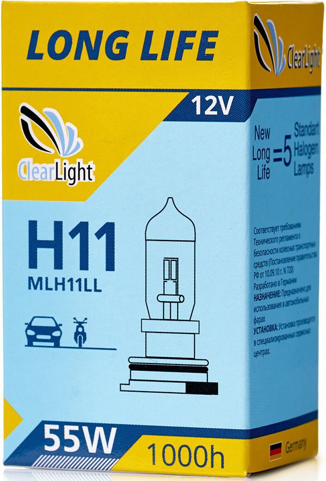 Лампа автомобильная галогенная Clearlight H11 LongLifeS03301004 Лампа автомобильная галогенная Clearlight H11 LongLifeS03301004LONG LIFE- высокая яркость с длительным сроком службы. Качество оригинальной лампы.