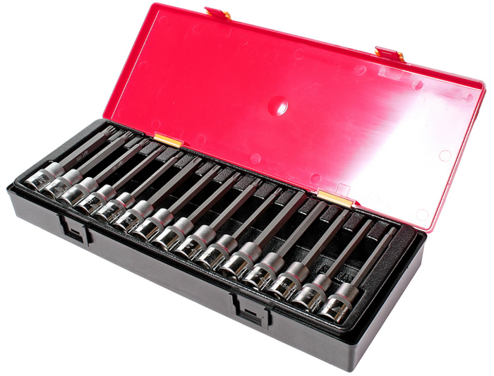JTC Набор головок с насадкой TORX, HEX, SPLINE 1/2,15 шт. JTC-K415298298123_черный JTC Набор головок с насадкой TORX, HEX, SPLINE 1/2,15 шт. JTC-K415298298123_черныйНабор головок TORX, HEX, SPLINE в кейсе 15 предметов JTCХарактеристики В комплекте: Артикулы JTC-45530120-55120: головки TORX длина 120 мм.: T30, T40, T45, T50, T55 - 5 шт.Артикулы JTC-45605120-10120: головки HEX длина 120 мм.: H5, H6, H7, H8, H10 - 5 шт.Артикулы JTC-45705120-12120: головки SPLINE длина 120 мм.: M5, M6, M8, M10, M12 - 5 шт.Квадрат присоединения 1/2. Общее количество предметов: 15 шт. Комплект упакован в прочный презентабельный бокс. Габаритные размеры: 370/145/55 мм. (Д/Ш/В) Вес: 2050 г.