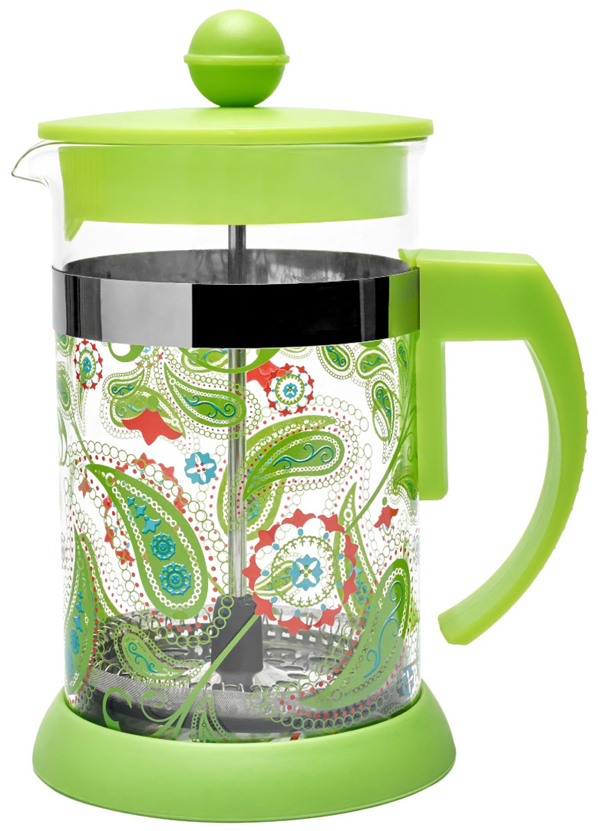 Френч-пресс Walmer Paisley Green, 600 мл54 009312 Френч-пресс Walmer Paisley Green, 600 мл54 009312Френч-пресс Walmer Paisley Green станет прекрасным выбором для повседневного использования, встречи гостей или небольших вечеринок. Колба, изготовленная их закаленного стекла, сохранит свежесть и аромат напитка. А конструкция френч-пресса, встроенного в крышку, прекрасно отфильтрует чай и кофе от заварочной гущи. Удобная ручка обеспечит надежную фиксацию в руке. Утолщенный ободок колбы повышает прочность и продлевает срок службы изделия. Насыпьте чай или кофе в стеклянную колбу, добавьте горячей воды и закройте стакан пресс-фильтром. Подождите 3-5 минут, затем медленно опустите пресс-фильтр до упора. Приятного чаепития!Френч-пресс Walmer Paisley Green позволит быстро и просто приготовить чай или свежий и ароматный кофе. Объем: 600 мл.Размер френч-пресса: 13 х 10 х 17,5 см.