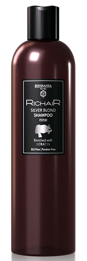 Egomania Professional Collection Оттеночный шампунь Richair для платиновых оттенков блонд с кератином, 400 млMP59.4D Egomania Professional Collection Оттеночный шампунь Richair для платиновых оттенков блонд с кератином, 400 млMP59.4DШампунь предназначен для деликатного очищения осветленных волос и поддержания насыщенности холодных оттенков блонд. Деликатно очищает, не повреждая пористые участки волос и не раздражая чувствительную кожу головы. Сбалансированный комплекс оттеночных пигментов эффективно нейтрализует нежелательные теплые оттенки, поддерживает насыщенность холодных оттенков блонд. При использовании на седых волосах, шампунь придает благородный серебристы оттенок. Благодаря содержанию масла арганы восстанавливает уровень влаги в волосах, придает эластичность и упругость; пантенол способствует быстрому восстановлению кожи после агрессивных процедур осветления и обесцвечивания. Натуральный гидролизованный кератин укрепляет волосы. Витамин Е защищает холодный оттенок волос от выгорания на солнце и от разрушения под воздействием негативных внешних факторов.