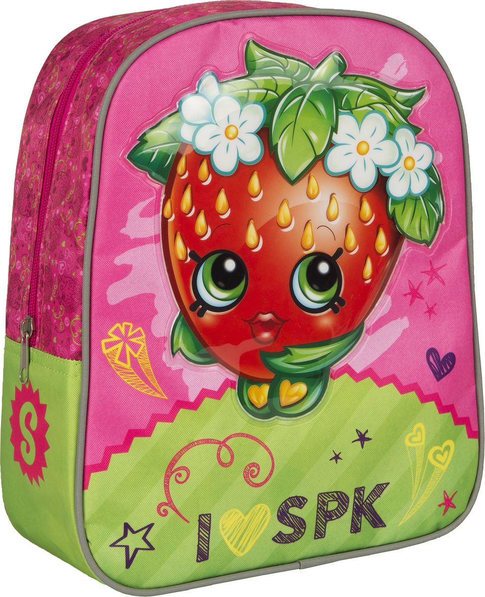 Shopkins Рюкзак дошкольный Шопкинс Клубничка цвет розовый72523WD Shopkins Рюкзак дошкольный Шопкинс Клубничка цвет розовый72523WDРюкзачок Шопкинс. Клубничка оптимально подойдет вашей юной моднице для прогулок, занятий в кружке или спортивной секции. Он имеет стильный дизайн, компактный размер и легкий вес, а в его вместительном внутреннем отделении на молнии легко поместятся все необходимые вещи, в том числе предметы формата А4. Мягкие регулируемые лямки шириной 6 см берегут плечи от натирания, а светоотражающие элементы, размещенные на них, повышают безопасность ребенка, делая его заметнее на дороге в темное время суток. Удобная ручка помогает носить аксессуар в руке или размещать на вешалке. Износостойкий материал с водонепроницаемой основой и подкладка обеспечивают изделию длительный срок службы и помогают держать вещи сухими в дождливую погоду. Рюкзачок декорирован ярким принтом (сублимированной печатью), устойчивым к истиранию и выгоранию на солнце.Порадуйте свою малышку таким замечательным подарком!