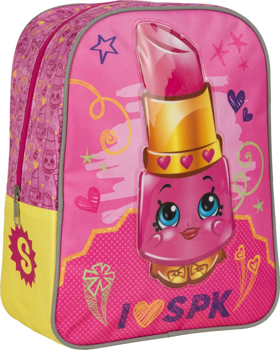 Shopkins Рюкзак дошкольный Шопкинс Помадка цвет розовый72523WD Shopkins Рюкзак дошкольный Шопкинс Помадка цвет розовый72523WDРюкзачок Шопкинс. Помадка оптимально подойдет вашей юной моднице для прогулок, занятий в кружке или спортивной секции. Он имеет стильный дизайн, компактный размер и легкий вес, а в его вместительном внутреннем отделении на молнии легко поместятся все необходимые вещи, в том числе предметы формата А4. Мягкие регулируемые лямки шириной 6 см берегут плечи от натирания, а светоотражающие элементы, размещенные на них, повышают безопасность ребенка, делая его заметнее на дороге в темное время суток. Удобная ручка помогает носить аксессуар в руке или размещать на вешалке. Износостойкий материал с водонепроницаемой основой и подкладка обеспечивают изделию длительный срок службы и помогают держать вещи сухими в дождливую погоду. Рюкзачок декорирован ярким принтом (сублимированной печатью), устойчивым к истиранию и выгоранию на солнце. Порадуйте свою малышку таким замечательным подарком!