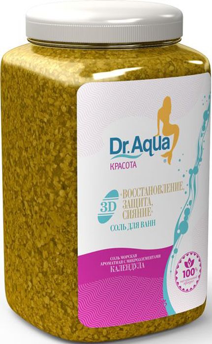 Dr. Aqua Соль морская ароматная 3D. Восстановление, защита, сияние, с экстрактом календулы, 750 г72523WD Dr. Aqua Соль морская ароматная 3D. Восстановление, защита, сияние, с экстрактом календулы, 750 г72523WDСоли для ванн серии Аква-Красота - сила природы для Вашей кожи!Морская соль с уникальным комплексом из природных натуральных растительных экстрактов и эфирных масел сделает вашу кожу прекрасной. Природные минералы соли активизируют обмен веществ в глубоких слоях кожи и ускоряют регенерацию клеток. Натуральные экстракты череды и полыни и эфирные масла бергамота и чайного дерева ОЧИЩАЮТ, УВЛАЖНЯЮТ и ПИТАЮТ клетки кожи.Морская соль Верхнекамского месторождения идеально подходит для проведения SPA - процедур в домашних условиях. При растворении соли в воде образуется естественный осадок – это целебная межкристаллическая глина, которая содержит в себе более 40 жизненно важных макро- и микроэлементов. Регулярный прием ванн с морской солью поддерживает процесс обновления клеток кожи, усиливает ее защитные функции, сохраняет молодость и здоровье.