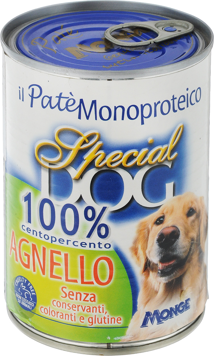 Консервы для собак Monge Special Dog Monoproteico, паштет из мяса ягненка, 400 г0120710 Консервы для собак Monge Special Dog Monoproteico, паштет из мяса ягненка, 400 г0120710Консервы для собак Monge Special Dog из серии Monoproteico - это монобелковый паштет на основе 100% мяса ягненка. Паштет содержит только один источник белка животного происхождения и является сбалансированным питанием, подходящим для ежедневного кормления собак. Не содержит красителей, консервантов, сахара, гидрогенизированных жиров и глютенов. Для собак мелких пород рекомендуется приблизительно 400 г продукта в день. Данная дозировка может меняться в зависимости от породы, возраста собаки и уровня ее активности. Подавать корм комнатной температуры. Важно, чтобы у животного всегда был свободный доступ к свежей и чистой воде. Товар сертифицирован.