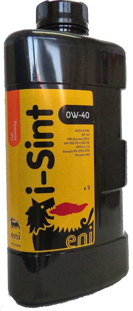 Моторное масло Eni 0w-40 i-Sint 1л135580 Моторное масло Eni 0w-40 i-Sint 1л135580Eni i-Sint 0W40 полностью синтетическое всесезонное моторное масло последнего поколения, специально разработанное для новейших моделей бензиновых и дизельных двигателей (многоклапанных, оборудованных турбонаддувом и катализатором). Масло разработано на основе высококачественных синтетических полиальфаолефиновых базовых масел и специально подобранного высокотехнологичного пакета присадок последнего поколения. Eni i-Sint 0w40 обеспечивает необходимую вязкость и смазку в любой точке двигателя даже при крайне тяжелых условиях эксплуатации. Его высокие противоизносные свойства обеспечивают сохранность всех трущихся деталей в течение длительного времени и сокращают потребность в сервисном обслуживании двигателя. Великолепные антикоррозионные характиристики масла надежно защищают внутренние поверхности двигателя от коррозии. Спецификации и одобрения API SL/CF, ACEA A3/B3/B4, VW 502.00/505.00, MB 229.3, PorscheВязкость при 100°С мм?/с 13,4 Вязкость при 40°С мм?/с 75 Вязкость при -30°С мПа·с 5800 Индекс вязкости 180 Температура вспышки °C 230 Температура застывания °C -45 Плотность при 15°С кг/л 0,85