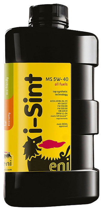 Моторное масло Eni 5w-40 i-Sint MS 1лS03301004 Моторное масло Eni 5w-40 i-Sint MS 1лS03301004Еni i-Sint MS 5W-40 это полностью синтетическое моторное масло класса “Mid SAPS” исключительно высокого качества, специально разработанное для смазки бензиновых и дизельных двигателей легковых автомобилей, требующих применения смазочных материалов, производимых по новейшим технологиям. Это масло соответствует самым новым спецификациям автопроизводителей, в комбинации с сажевыми фильтрами (DPF) помогает снижать вредные выбросы в атмосферу, а также отвечает последним требованиям законодательства, регламентирующего объемы вредных выбросов. Высокий уровень металло-содержащих присадок в моторном масле сокращает срок службы сажевых фильтров, увеличивая при этом вредные выбросы. При производстве Еni i-Sint MS 5W-40 используются присадки, обеспечивающие длительный срок службы сажевых фильтров, установленных в выхлопной системе. Это особенно важно для автомобилей с дизельными двигателями, оснащенными сажевыми фильтрами. Благодаря Еni i-Sint MS 5W-40 выхлопная система поддерживается в чистом состоянии, что обеспечивает отличную работу двигателя и топливную экономичность. Еni i-Sint MS 5W-40 обладает исключительно высокими противоизносными свойствами, а также сохраняет стабильную вязкость в течение всего срока эксплуатации. Спецификации и одобрения API SM/CF, ACEA C3, ACEA A3/B4, BMW LongLife 04, MB 229.51, VW 502 00 + 505 00 + 505 01, PORSCHE A40Класс вязкости по SAE 5W-40 Вязкость при 100°С, мм?/с 13.1 Вязкость при 40°С, мм?/с 76 Вязкость при -30°С, мПа·с 6200 Индекс вязкости 174 Температура вспышки, °C 230 Температура застывания, °C -39 Плотность при 15°С, кг/л 0.854