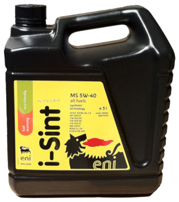 Моторное масло Eni 5w-40 i-Sint MS 5лS03301004 Моторное масло Eni 5w-40 i-Sint MS 5лS03301004Еni i-Sint MS 5W-40 это полностью синтетическое моторное масло класса “Mid SAPS” исключительно высокого качества, специально разработанное для смазки бензиновых и дизельных двигателей легковых автомобилей, требующих применения смазочных материалов, производимых по новейшим технологиям. Это масло соответствует самым новым спецификациям автопроизводителей, в комбинации с сажевыми фильтрами (DPF) помогает снижать вредные выбросы в атмосферу, а также отвечает последним требованиям законодательства, регламентирующего объемы вредных выбросов. Высокий уровень металло-содержащих присадок в моторном масле сокращает срок службы сажевых фильтров, увеличивая при этом вредные выбросы. При производстве Еni i-Sint MS 5W-40 используются присадки, обеспечивающие длительный срок службы сажевых фильтров, установленных в выхлопной системе. Это особенно важно для автомобилей с дизельными двигателями, оснащенными сажевыми фильтрами. Благодаря Еni i-Sint MS 5W-40 выхлопная система поддерживается в чистом состоянии, что обеспечивает отличную работу двигателя и топливную экономичность. Еni i-Sint MS 5W-40 обладает исключительно высокими противоизносными свойствами, а также сохраняет стабильную вязкость в течение всего срока эксплуатации. Спецификации и одобрения API SM/CF, ACEA C3, ACEA A3/B4, BMW LongLife 04, MB 229.51, VW 502 00 + 505 00 + 505 01, PORSCHE A40Класс вязкости по SAE 5W-40 Вязкость при 100°С, мм?/с 13.1 Вязкость при 40°С, мм?/с 76 Вязкость при -30°С, мПа·с 6200 Индекс вязкости 174 Температура вспышки, °C 230 Температура застывания, °C -39 Плотность при 15°С, кг/л 0.854