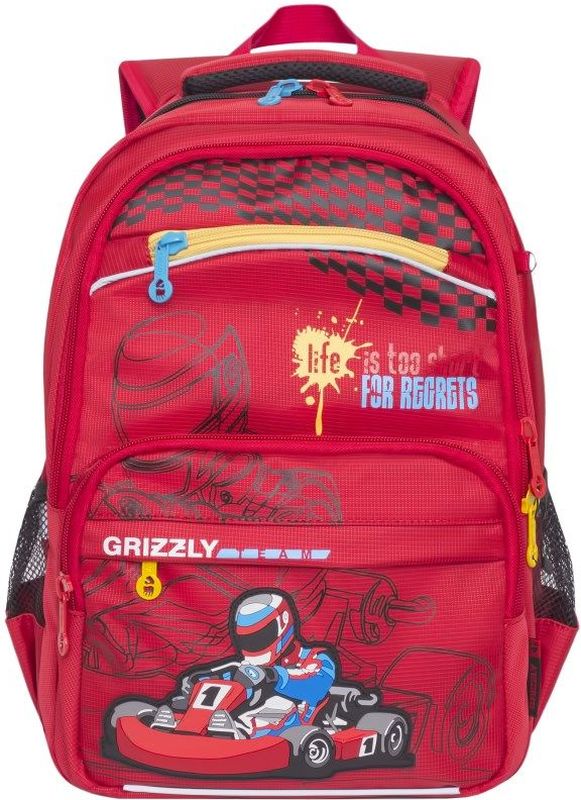Grizzly Рюкзак цвет красный RB-732-2/472523WD Grizzly Рюкзак цвет красный RB-732-2/472523WDШкольный рюкзак Grizzly - это необходимый аксессуар для любого школьника. Рюкзак выполнен из плотного материала и оформлен оригинальным принтом спереди.Рюкзак имеет два основных отделения, закрывающихся на застежки-молнии с двумя бегунками, прорезной карман на застежке-молнии на малом отделении и небольшой накладной карман спереди, на котором также расположен прорезной карман на молнии. По бокам рюкзак дополнен двумя открытыми карманами-сетками.Внутри большого основного отделения расположен накладной открытый карман. Малое отделение не имеет карманов. Рюкзак оснащен удобной текстильной ручкой для переноски в руке, петлей для подвешивания и светоотражающими вставками.Спинка дополнена эргономичными воздухопроницаемыми подушечками, которые обеспечивают удобство и комфорт при носке. Мягкие анатомические лямки скругленной формы регулируются по длине.Многофункциональный школьный рюкзак станет незаменимым спутником вашего ребенка в походах за знаниями.