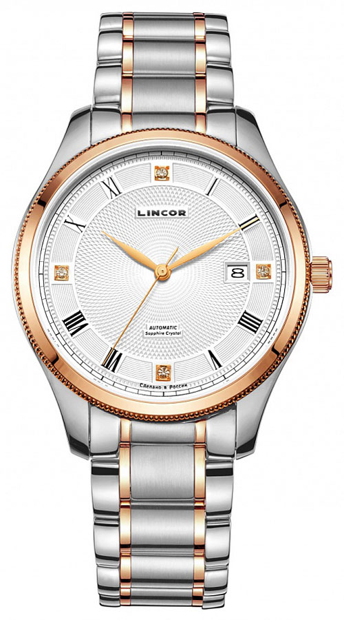 Часы наручные мужские Lincor, цвет: серебристый, золотистый. 1229S5B3BM8434-58AE Часы наручные мужские Lincor, цвет: серебристый, золотистый. 1229S5B3BM8434-58AEМодель совмещает в себе неподдельные ценности часового искусства и современные разработки. Шикарные часы, сердцем которого является высокоточный механизм, заключенный в неподвластный времени дизайн. Корпус и браслет изготовлены из высокотехнологичной гипоаллергенной нержавеющей стали. Механический японский механизм оснащен календарем, показывающим число месяца. Дизайн циферблата в серебристо-черных тонах создает оригинальный стиль. Для того чтобы защитить циферблат от повреждений в часах используется высокопрочное сапфировое стекло.