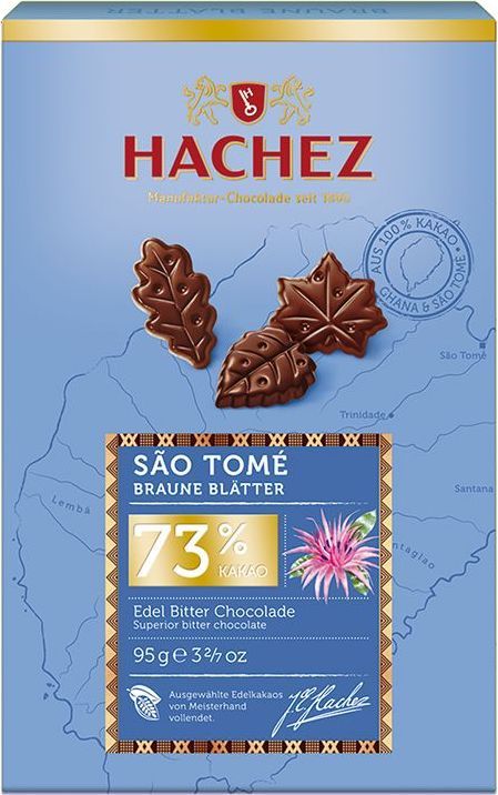 Hachez шоколадные лепестки из какао сорта Сан-Томе 73%, 95 г0120710 Hachez шоколадные лепестки из какао сорта Сан-Томе 73%, 95 г0120710Шоколадные лепестки из коллекции премиального шоколада, созданного из уникального сорта какао бобов Сан-Томе. Белки: 10 г, углеводы: 28 г, жиры: 44 г.