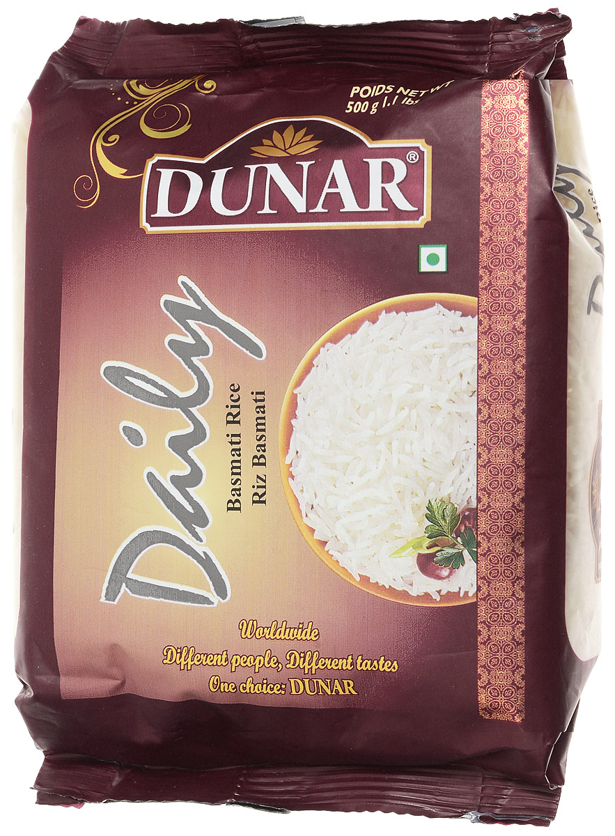 Dunar Daily басмати рис, 500 г0120710 Dunar Daily басмати рис, 500 г0120710Рис басмати от Dunar Daily имеет зёрна молочного цвета. Он является частично пропаренным, а его выдержка составляет 2 года. Длина риса в приготовленном виде 16,30 мм.