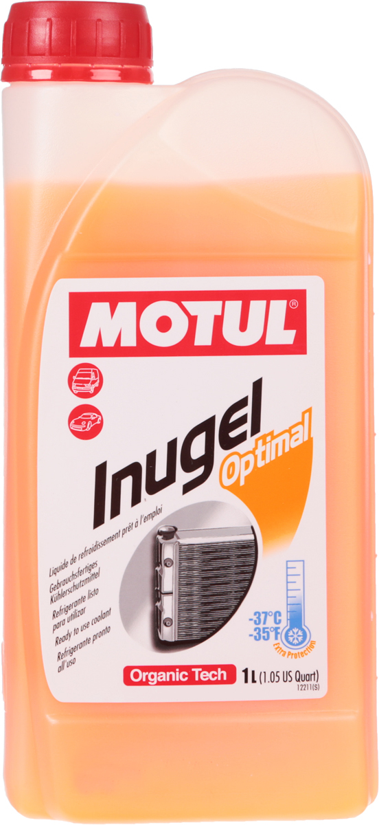 Антифриз Motul Inugel Optimal, цвет: флуоресцентный оранжевый, 1 лSVC-300 Антифриз Motul Inugel Optimal, цвет: флуоресцентный оранжевый, 1 лSVC-300Готовая к использованию охлаждающая жидкость антикоррозионная, низкозамерзающая -37°C / -35°F. Создана по органической технологии. Не содержит нитритов, аминов, фосфатов, боратов, силикатов. Motul Inugel Optimal - это готовая к использованию охлаждающая жидкость на основе моноэтиленгликоля с органическими добавками. Рекомендуется для всех охлаждающих систем: легковые автомобили, тяжелые грузовики, строительная и сельскохозяйственная техника, садовая техника, водная техника, стационарные двигатели. Одобрения: ASTM D3306/D4656; BS 6580; KSM 2142; MB 326.3; PORSCHE/AUDI/SEAT/SKODA/VW TL-774D (=G12); TL-774F (=G12+); RENAULT RNUR 41-01-001 / --S TYPE D; FORD/JAGUAR/LAND ROVER WSS-M97B44-D; SAAB/OPEL/GM 6277M; MAZDA MEZ MN 121D; ROVER; MITSUBISHI; Jaguar