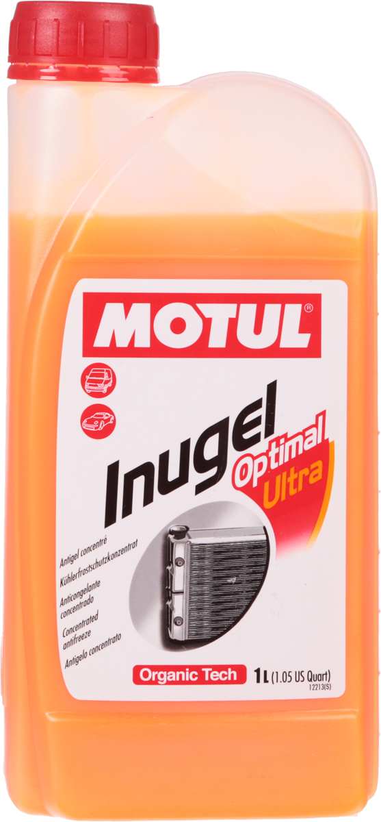 Антифриз Motul Inugel Optimal Ultra, концентрат, цвет: флуоресцентный оранжевый, 1 лSVC-300 Антифриз Motul Inugel Optimal Ultra, концентрат, цвет: флуоресцентный оранжевый, 1 лSVC-300Концентрат охлаждающей жидкости антикоррозионный, низкозамерзающий создан по органической технологии.Не содержит нитритов, аминов, фосфатов, боратов, силикатов. Motul Inugel Optimal Ultra это концентрат охлаждающей жидкости на основе моноэтиленгликоля с органическими добавками. Перед использованием его необходимо развести дистиллированной водой. Рекомендуется для всех охлаждающих систем: легковые автомобили, сложные условия эксплуатации, строительная и сельскохозяйственная техника, садовая техника, водная техника, стационарные двигатели. Одобрения: TL-774 D (G12), TL-774 F (G12+); CUMMINS IS Series & N14; CUMMINS 32-9011; JDMH5; MB 325.3; Powercool Plus; 0199-99-1115 / 0199-99-2091; NC 956-16; IVECO 18-1830; CMR 8229/WSS-M97B44-D; GM 6277M; QL 130100/GM 6277M; HES D 2009-75; Hyundai; Isuzu; Daewoo/Ssangyong; 07.892