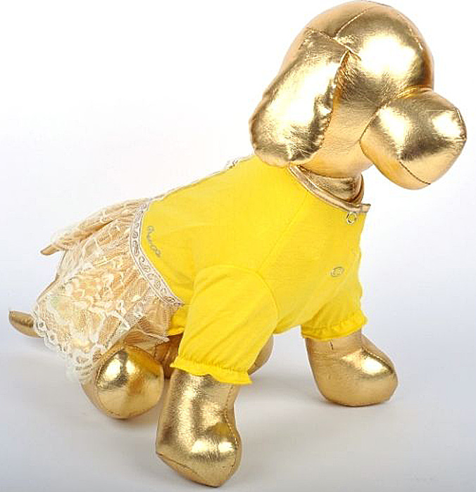 Платье для собак GLG Фэшн GOLD. Размер M0120710 Платье для собак GLG Фэшн GOLD. Размер M0120710Платье для собак GLG Фэшн GOLD выполнено из вискозы. Рукава не ограничивают свободу движений, и собачка будет чувствовать себя в нем комфортно. Изделие застегивается с помощью кнопок..Модное и невероятно удобное платье защитит вашего питомца от пыли и насекомых на улице, согреет дома или на даче. Длина спины: 27-29 см Обхват груди: 37-39 см.