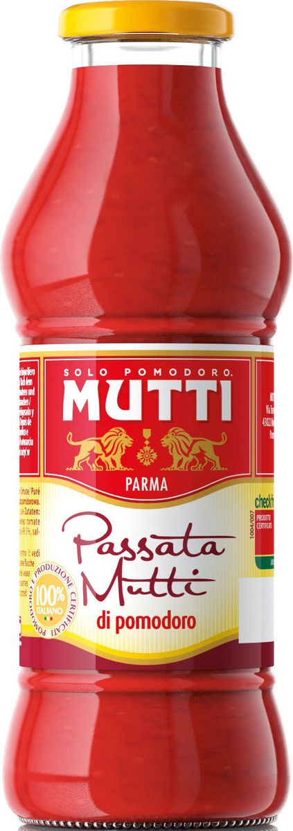 Mutti Томаты протертые, 400 г0120710 Mutti Томаты протертые, 400 г0120710Томаты протертые являются одним из традиционных блюд средиземноморской кухни.Для приготовления пассаты используются итальянские помидоры высшего качества с небольшим количеством семян и минимальным содержанием воды. Пассата, производимая компанией Mutti”, отличается ярким красным цветом, насыщенным ароматом и однородностью консистенции. Протертые томаты от компании Мутти имеют насыщенный красный цвет, кремообразную бархатистую консистенцию и являются прекрасной основой для первых и вторых блюд. История компании Мутти началась в 1899 году, в регионе Эмилия Романья, которая с давних времен славится своей изысканной кухней.Компания Мутти – производитель, прошедший путь от небольшой сельскохозяйственной фабрики до крупного производителя с мировым именем благодаря высшему качеству продукции и любви к своему делу.Превознести томат до самых его вершин… - в этой фразе раскрывается суть компании Мутти, поэтому сегодня, так же как и в прошлом, с той же страстью и вниманием семья Мутти производит высококачественную продукцию, разрабатывая новые рецепты и совершенствуя вкус томатов. Семьей Мутти придумана томатная паста в тюбиках, томатный уксус, первыми были выпущены на рынок резанные кубиками томаты (polpa), секрет производства которых держится в строжайшей тайне.Компания Мутти стала первой среди производителей выпускать всю продукцию под знаком интегрированная и сертифицированная продукция.Pomodorino dOro - приз за лучший урожай. Ежегодно 200 крестьян соревнуются в качестве помидоров.