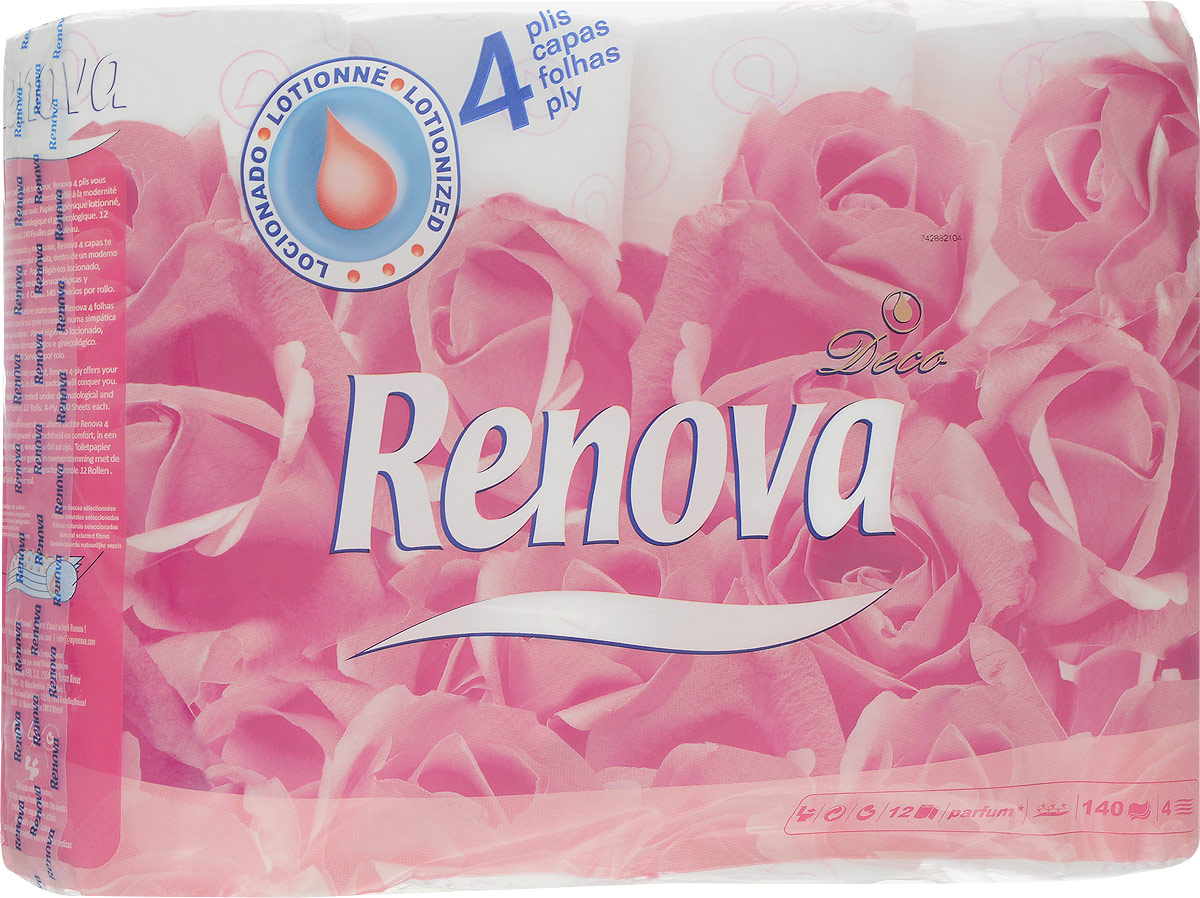 Туалетная бумага Renova Deco, четырехслойная, ароматизированная, цвет: белый, 12 рулонов391602 Туалетная бумага Renova Deco, четырехслойная, ароматизированная, цвет: белый, 12 рулонов391602Туалетная бумага Renova Deco изготовлена по новейшей технологии из 100% ароматизированной целлюлозы, благодаря чему она имеет тонкий аромат, очень мягкая, нежная, но в тоже время прочная. Туалетная бумага Renova Deco объединяет удовольствие чувств и комфорт совершенной гигиены. Состав: 100% ароматизированная целлюлоза. Количество листов: 140 шт.Количество слоев: 4.Количество рулонов: 12 шт.Португальская компания Renova является ведущим разработчиком новейших технологий производства, нового стиля и направления на рынке гигиенической продукции. Современный дизайн и высочайшее качество, дерматологический контроль - это то, что выделяет компанию Renova среди других производителей бумажной санитарно-гигиенической продукции.