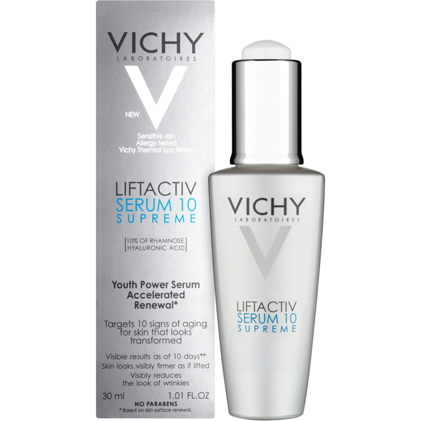 VICHY Liftactiv Supreme Сыворотка 10, 30 млFS-00897 VICHY Liftactiv Supreme Сыворотка 10, 30 млFS-00897Liftactiv Supreme Сыворотка 10 оказывает глобальное действие против 10 признаков старения. Гиалуроновая кислота- это одна из основных составляющих молодости кожи. Лабаротории Виши объединяют два вида гиалуроновой кислоты для двойной эфективности против признаков старения кожи. На поверхности кожи высокомолекулярная кислота образует увлажняющую защитную пленку. В глубоких слоя эпидермиса фрагментированная гиалуроновая кислота ускоряет регенерацию кожи.Коррекция 10 признаков старения:Коррекция морщин, даже глубокихРазглаживание морщин в уголках глазПовышение упругости кожиУстранение тусклого цвета лицаВыравнивание тона кожиПовышение тонуса кожиКожа подтянутаЛицо выглядит отдохнувшимКожа заметно увлажненаВидимый результат через 10 днейМгновенно:Кожа более упругая и сияющаяЧерез 3 месяца:Морщины сокращены на 43%