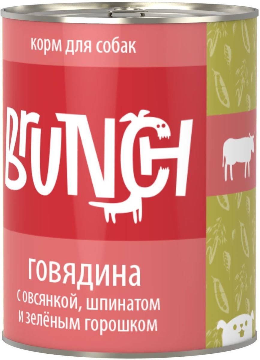 Консервы для собак Brunch, говядина с овсянкой, шпинатом и зеленым горошком, 850 г0120710 Консервы для собак Brunch, говядина с овсянкой, шпинатом и зеленым горошком, 850 г0120710Полноценные влажные корма для собак Brunch будут интересны сторонникам натурального кормления, которые ценят своё время и деньги. Влажные корма содержат мясо, злаки и овощи.Состав: говядина, сердце, рубец говяжий, печень, овсяные хлопья, шпинат, зеленый горошек, морковь, масло растительное, желирующая добавка, рыбий жир, пивные дрожжи, йодированная соль, морские водоросли, розмарин, юкка шидигера, ферментированный рис.