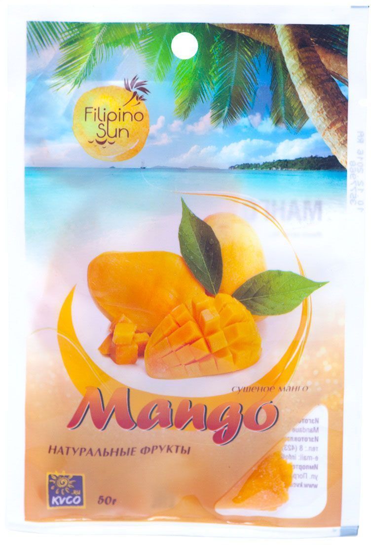 Filipino Sun сушеное манго, 50 г0120710 Filipino Sun сушеное манго, 50 г0120710Манго – прекрасный источник витаминов и бета-каротина, активизирующих иммунную систему. Наличие антиоксидантов снижает риск развития злокачественных опухолей.