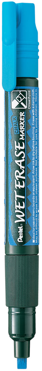 Pentel Маркер меловой Wet Erase двусторонний цвет синий0102016 Pentel Маркер меловой Wet Erase двусторонний цвет синий0102016Меловой маркер на водной основе Pentel Wet Erase.Безопасные, не содержащие кислот чернила маркера идеально ложатся на сухие гладкие поверхности, такие как стекло, металл, зеркало, пластик. Легко стираются влажной тканью. Надписи не текут при попадании на них влаги, идеально подходят для декорирования стекла в машине или дома. Маркер имеет двусторонний фибровый наконечник (пулеобразный/скошенный).Перед использованием вставьте наконечник нужной стороной. Наконечник легко меняется с помощью клипа-пинцета на колпачке или рукой.Маркер не подходит для меловых черных школьных досок и для любых пористых поверхностей!