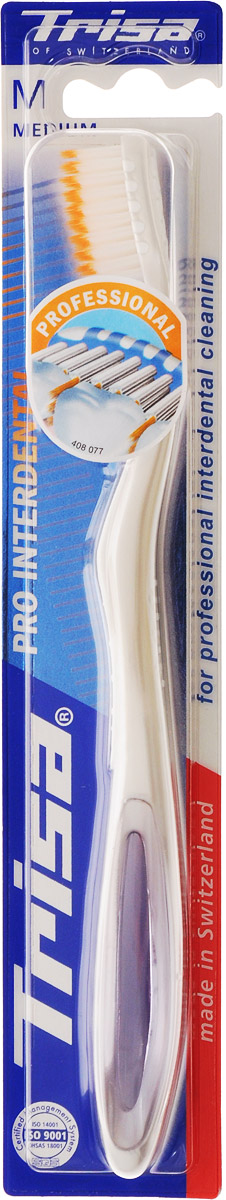 Trisa Зубная щетка Pro Interdental, средняя жесткость, цвет: белыйR005058 Trisa Зубная щетка Pro Interdental, средняя жесткость, цвет: белыйR005058Зубная щетка Trisa Pro Interdental средней степени жесткости щетины превосходно чистит зубы и межзубные промежутки. Такая щетка особенно удобна в эксплуатации. Благодаря оригинальной форме щетинок, очищаются одновременно поверхность и межзубной промежуток, а короткие щетинки специальной формы удаляют зубной налет и предотвращают его появление. У щетки очень удобная форма ручки, которая обеспечивает отличный упор для большого пальца и не позволяет щетке выскальзывать во время использования.