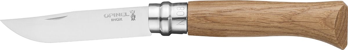 Нож Opinel Tradition Luxury №08, клинок 8,5 см, рукоять дуб, цвет: светло-коричневыйWS 7064 Нож Opinel Tradition Luxury №08, клинок 8,5 см, рукоять дуб, цвет: светло-коричневыйWS 7064Нож Opinel №8, нержавеющая сталь, рукоять - дубИдеальный карманный нож для пикника, барбекю, походов, охоты и рыбалки.Характеристики ножа:Материал лезвия: сталь Sandvik 12C27Материал рукояти: дубТип ножевого замка: ViroblockПриспособление для открытия клинка: насечка на лезвииДлина лезвия, см: 8,5Длина ножа, см: 19Ширина лезвия, см: 1,73Длина в сложенном положении, см: 11Вес, гр: 48Вес ножа с упаковкой, гр: 55Viroblock - оригинальное запорное устройство, представляющее собой кольцо с прорезью, которое, будучи повернуто относительно оси ножа, упирается в пятку клинка и не дает ножу самопроизвольно складываться при работе или раскладываться в кармане. Конструкция эта защищена патентом и устанавливается на ножи Opinel с 1955 года, начиная с модели n° 6.Французская фирма Opinel - производитель ножей с 1890 года. Удачная конструкция ножей обеспечила фирме не только длительное существование, но и всемирную славу. Ножи Opinel являются символом Франции. Классический нож этого типа - рукоять из дерева, металлическая втулка, ось, клинок и поворотное кольцо. Такая простота наряду с малой ценой и отличным качеством - вот рецепт успеха этих ножей. Наиболее распространены ножи с поворотным кольцом, которое фиксирует клинок в двух положениях.