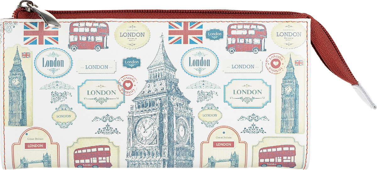 Портмоне женское Befler London, цвет: белый, мультиколор. PJ.157.-7392678 Портмоне женское Befler London, цвет: белый, мультиколор. PJ.157.-7392678Портмоне Befler из коллекции «London» выполнено из натуральной кожи и оформлено оригинальным принтом. Закрывается на молнию. Внутри расположено 3 отделения для купюр, скрытый карман, отделение для мелочи на молнии, накладной карман из кожи для кредитных карт.