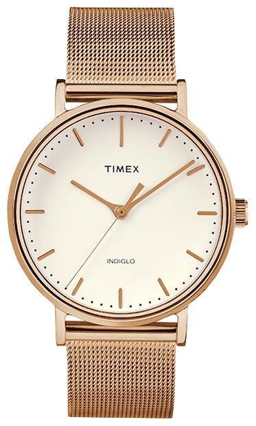 Наручные часы женские Timex Fairfield, цвет: золотистый. TW2R26400BM8434-58AE Наручные часы женские Timex Fairfield, цвет: золотистый. TW2R26400BM8434-58AEКорпус 37 мм цвета розового золота, на меш-браслете из нержавеющей стали цвета розового золота с возможностью фиксации корпуса под размер запястья, аналоговый циферблат кремового цвета, минеральное стекло, водозащита 3 AТМ, подсветка Indiglo