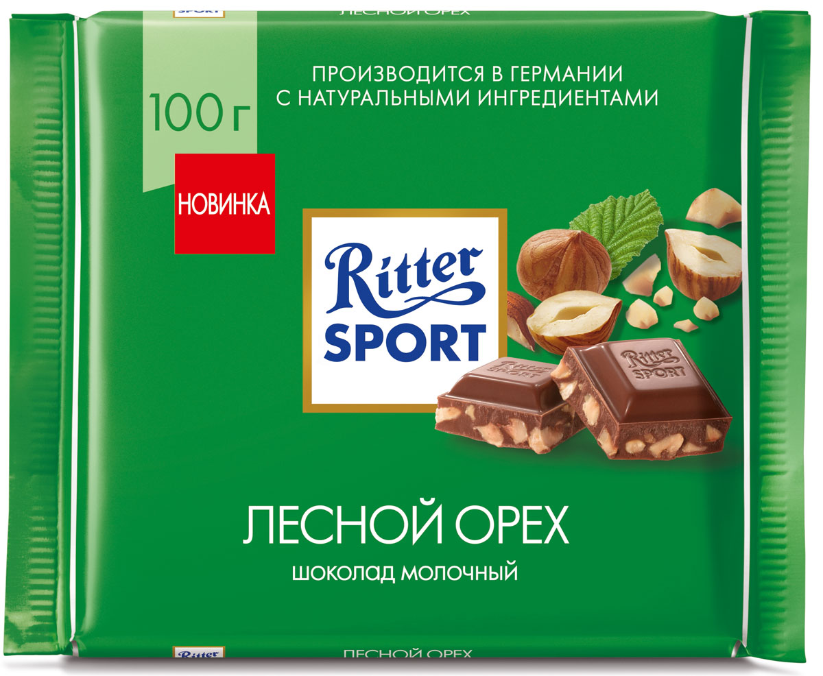Ritter Sport Лесной орех шоколад молочный с обжаренным орехом лещины, 100 г0120710 Ritter Sport Лесной орех шоколад молочный с обжаренным орехом лещины, 100 г0120710Дробленных орех в молочном шоколаде.Пищевая ценность на 100 г: белки - 8 г, углеводы - 50 г, жиры - 36 г, в том числе насыщенные жирные кислоты - 17,04 г, в том числе трансизомеры ненасыщенных жирных кислот - 0,20 г.