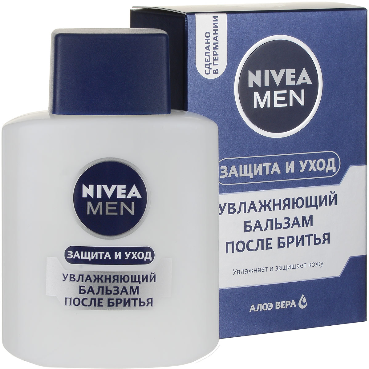 Nivea Увлажняющий бальзам после бритья Защита и уход 100мл1301210 Nivea Увлажняющий бальзам после бритья Защита и уход 100мл1301210Легкая формула с увлажняющими компонентами, витамином Е и алоэ вера мгновенно снимает дискомфортные ощущения после бритья, восстанавливает, надолго увлажняет и питает кожу