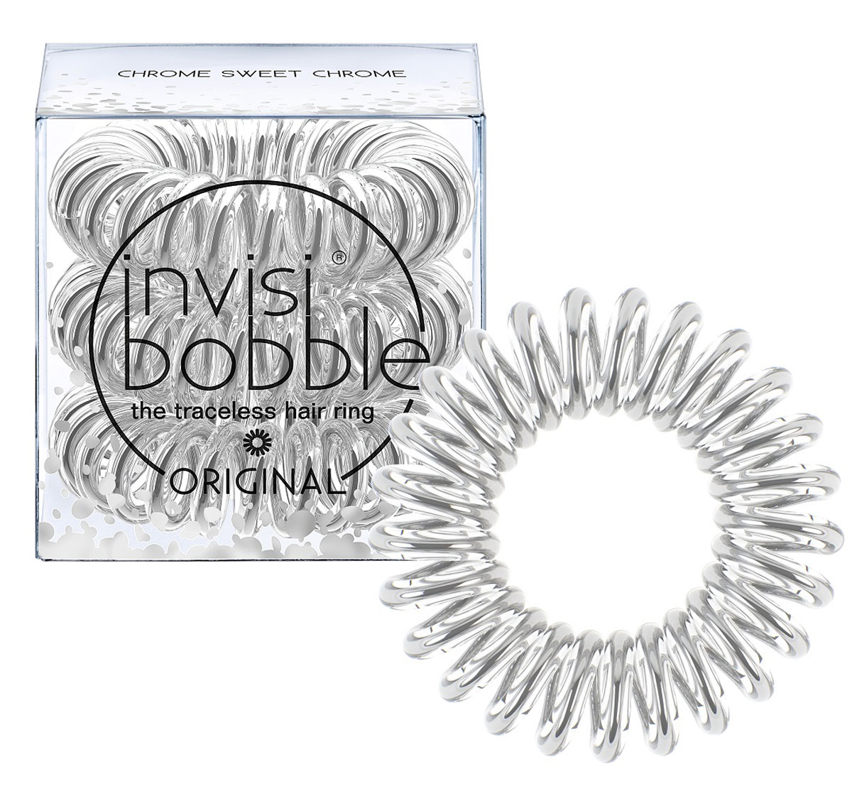 Резинка-браслет для волос Invisibobble Time To Shine Chrome Sweet Chrome, 3 штСерьги с подвесками Резинка-браслет для волос Invisibobble Time To Shine Chrome Sweet Chrome, 3 штСерьги с подвескамиОригинальные резинки-браслеты invisibobble в форме телефонного шнура, созданные в Германии. К самому блестящему сезону invisibobble представляет коллекцию Time to Shine. Cверкающий цвет Chrome Sweet Chrome (серебряный) ослепит не хуже блеска бриллиантов! Резинки invisibobble подходят для всех типов волос, надежно фиксируют причёску, не оставляют заломов и не вызывают головную боль благодаря неравномерному распределению давления на волосы. Кроме того, они не намокают и не вызывают аллергию при контакте с кожей, поскольку изготовлены из искусственной смолы. C резинками invisibobble можно легко создавать разнообразные прически. Резинки прочно держат волосы любой длины, при этом не стягивая их слишком туго. Телефонный провод позволяет с легкостью и без вреда для волос протягивать пряди под спираль и ослаблять уже закрепленные для придания объема прическе. invisibobble ORIGINAL идеально подходят для ежедневного применения.Не комедогенна.