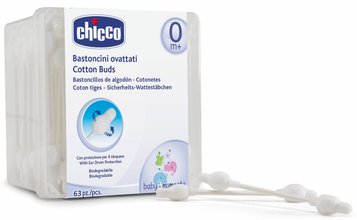 Chicco Палочки ватные Baby Moments детские с ограничителем 63 шт80284338 Chicco Палочки ватные Baby Moments детские с ограничителем 63 шт80284338Ватные палочки Chicco Baby Moments предназначены для мягкого и деликатного очищения ушной раковины, наружного ушного канала и обработки мелких ран. Ватные палочки дополнены ограничителем, изготовлены из биоразлагаемых материалов.В комплект входят 63 ватные палочки.Товар сертифицирован.