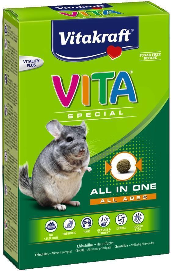 Корм для шиншилл Vitakraft Vita Special All Ages, 600 г0120710 Корм для шиншилл Vitakraft Vita Special All Ages, 600 г0120710Корм содержит все необходимые питательные вещества, витамины и минералы. Исключает выборочное поедание. Содержит компоненты для уменьшения неприятного запаха. Пребиотик инулин поддерживает здоровье кишечной флоры, Омега 3 и 6 жирные кислоты для красивой шерсти. Сырая клетчатка способствует стачиванию зубов.