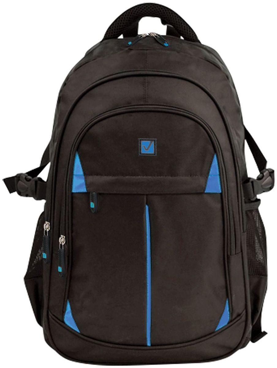 Brauberg Рюкзак Вихрь72523WD Brauberg Рюкзак Вихрь72523WDЯркий и практичный рюкзак выполнен из водонепроницаемой ткани, имеет вместительную форму и множество карманов. Отличный вариант для учебы и занятий спортом.• 3 отделения, 3 кармана. • Формоустойчивая спинка. • Водонепроницаемая ткань. • Карман под планшет. • Внешний выход под наушники. • Цвет - черный с синими уголками. • Размер: 45х28х18 см. • Объем: 35 литров.