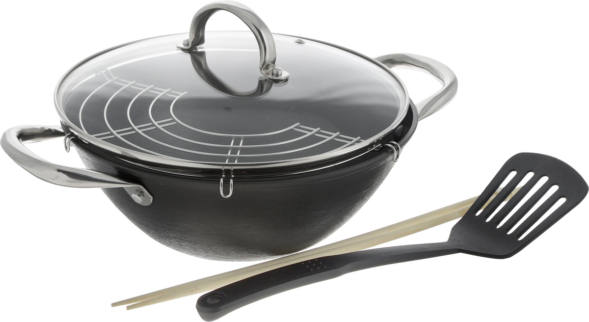 Казан Bohmann Wok, с крышкой, 3,2 л. 60226BH115510 Казан Bohmann Wok, с крышкой, 3,2 л. 60226BH115510Казан Bohmann Wok изготовлен из высококачественного металла.Казан - замечательная посуда для приготовления восточного плова, овощей, риса, тушеной баранины, лагмана, в казане делают голубцы и фаршированные перцы, жаркое, мясо с овощами, хаш, чанахи. Изделие оснащено крышкой и двумя удобными ручками по бокам. Можно использовать как на природе, так и в домашних условиях. В комплекте с казаном идет: деревянные палочки, нейлоновая лопатка и решетка.Подходит для всех плит, включая индукционные. Можно мыть в посудомоечной машине.Диаметр казана по верхнему краю (без учета ручек): 26 см.Высота казана (без учета крышки): 9,5 см.Диаметр дна: 13 см.