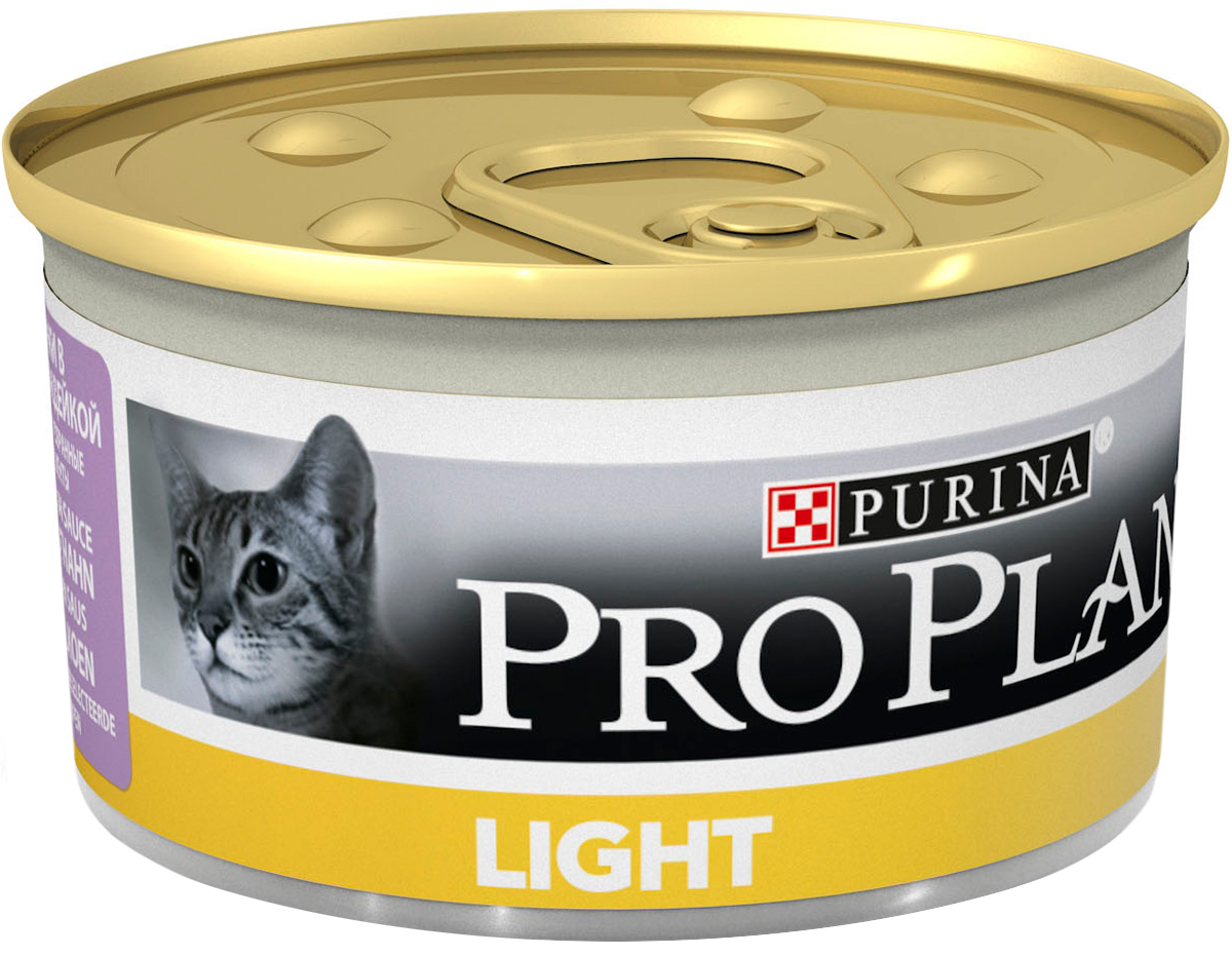 Консервы для кошек Pro Plan Light, низкокалорийные, с индейкой, 85 г0120710 Консервы для кошек Pro Plan Light, низкокалорийные, с индейкой, 85 г0120710Консервы для кошек Pro Plan Light - полнорационный консервированный корм для взрослых кошек с избыточным весом. Кусочки индейки в подливе. Корм имеет высокое содержание индейки. Тщательно отобранные ингредиенты. Состав: мясо и субпродукты (из которых 8% индейка), экстракты растительных белков, злаки, рыба и продукты переработки рыбы, сахара, минеральные вещества. Добавленные вещества (на 1 кг): витамин А 1065 МЕ; витамин D3 145 МЕ; железо 10,2 мг, йод 0,39 мг; медь 0,97 мг; марганец 1,8 мг; цинк 27,6 мг; селен 0,023 мг. С консервантами. Гарантируемые показатели: влажность 80,0%, белок 12,0%, жир 3,5%, сырая зола 2,2%, сырая клетчатка 0,07%. Товар сертифицирован.